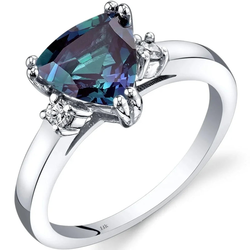 2CT Trillion-Cut Alexandrite & Oval Diamond Ring in 14K White Gold