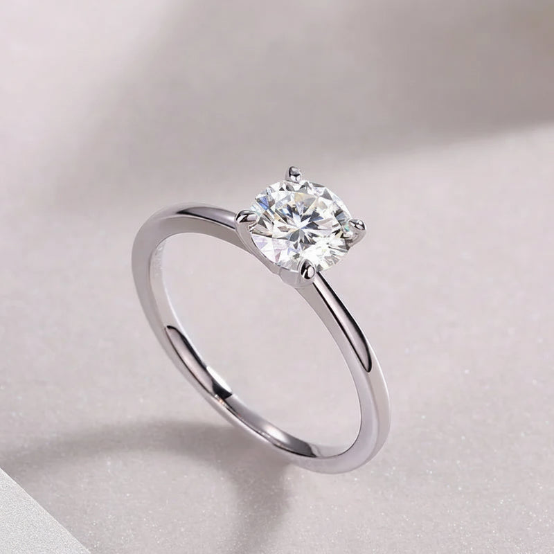 1ct Elegant Everyday & Bridal Statement Rings Minimalist 4-Prong Round-Cut Moissanite Ring, D Color VVS1 Solitaire Promise Ring - hover