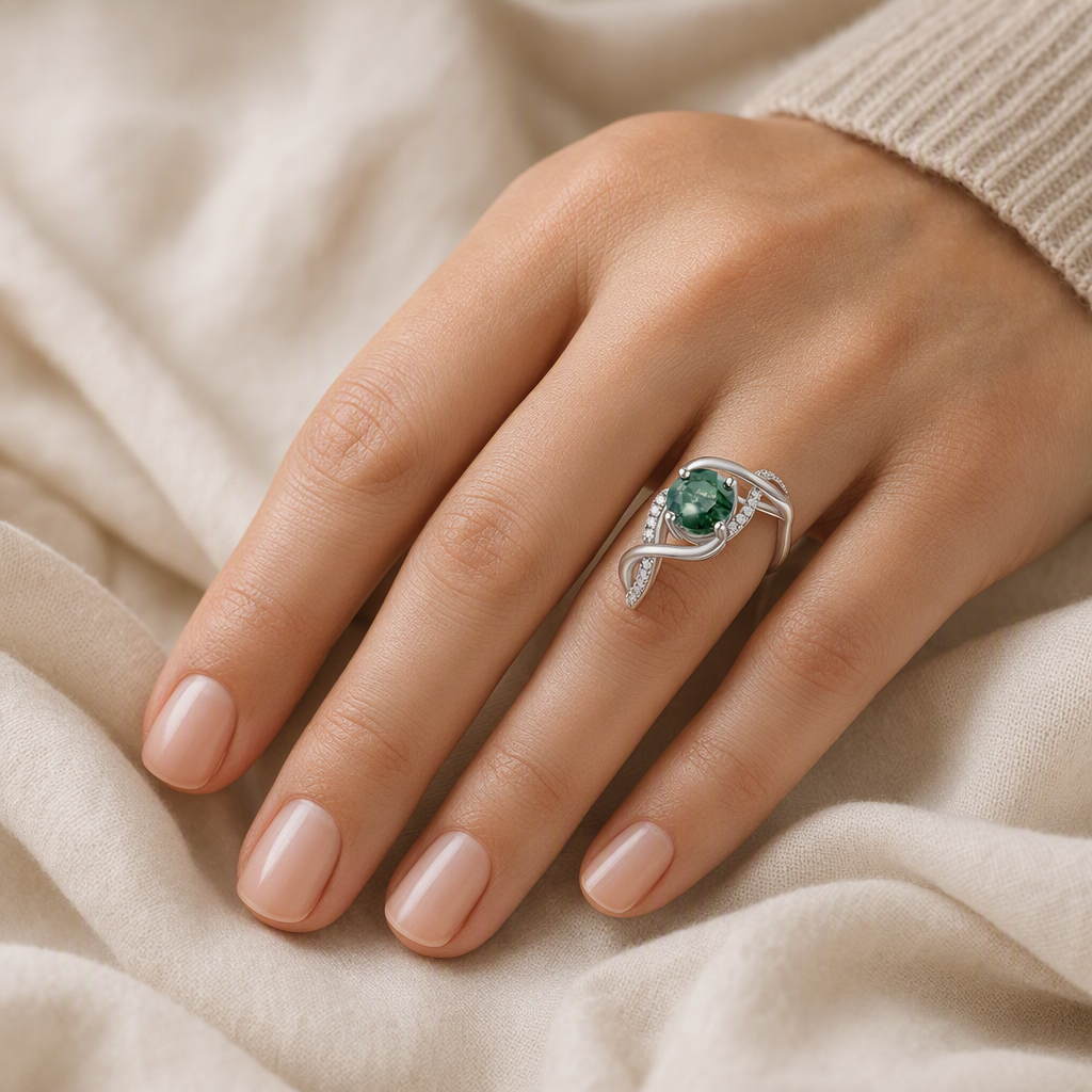 Classic Green Moss Agate Ring lifestyle photo