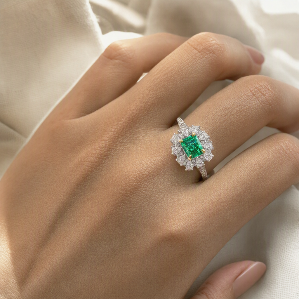 Bohemian Emerald-Cut Green Zirconia Ring lifestyle photo