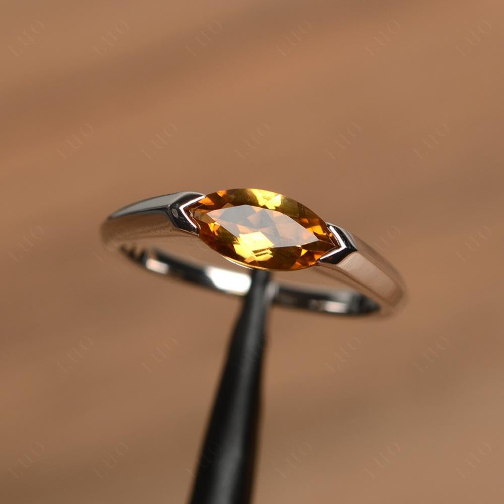 Topgemco East-West Citrine Ring – Marquise Cut Sterling Silver November Birthstone Promise Ring