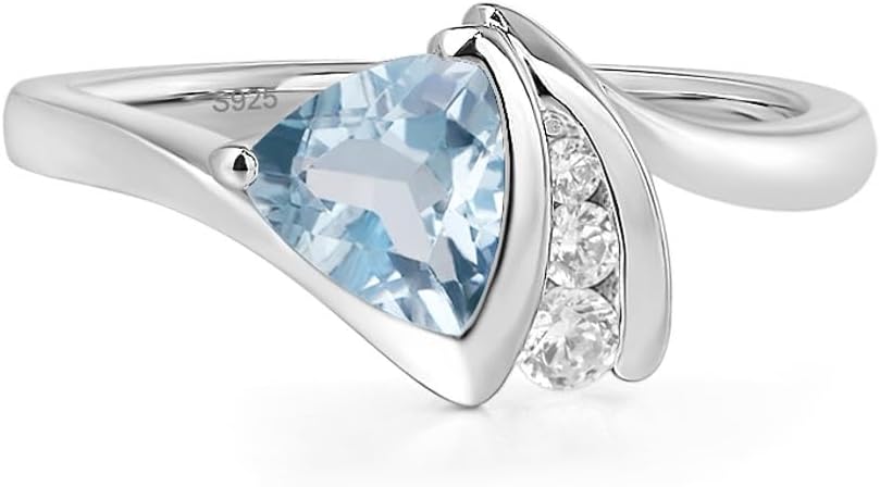 Aquamarine 6MM Trillion Cut Birthstone Ring 925 Sterling Silver for Women Gemstone Engagement Jewelry Anniversary Wedding Promise Ring Size 3-13