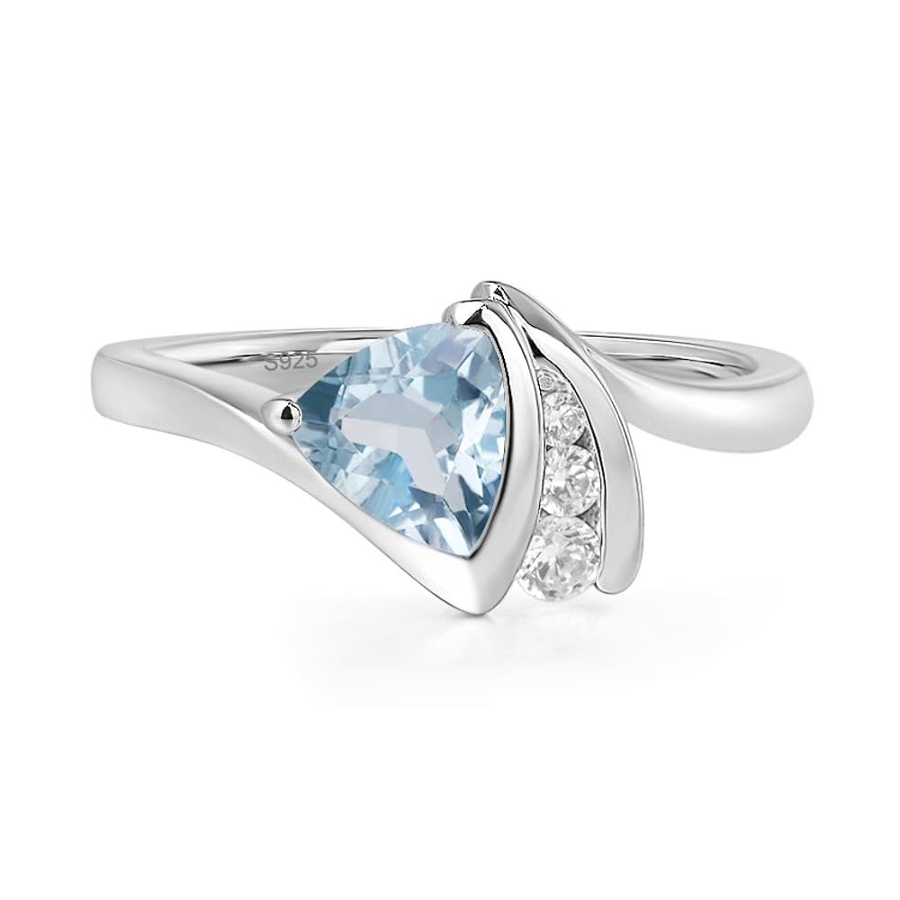 Aquamarine 6MM Trillion Cut Birthstone Ring 925 Sterling Silver for Women Gemstone Engagement Jewelry Anniversary Wedding Promise Ring Size 3-13