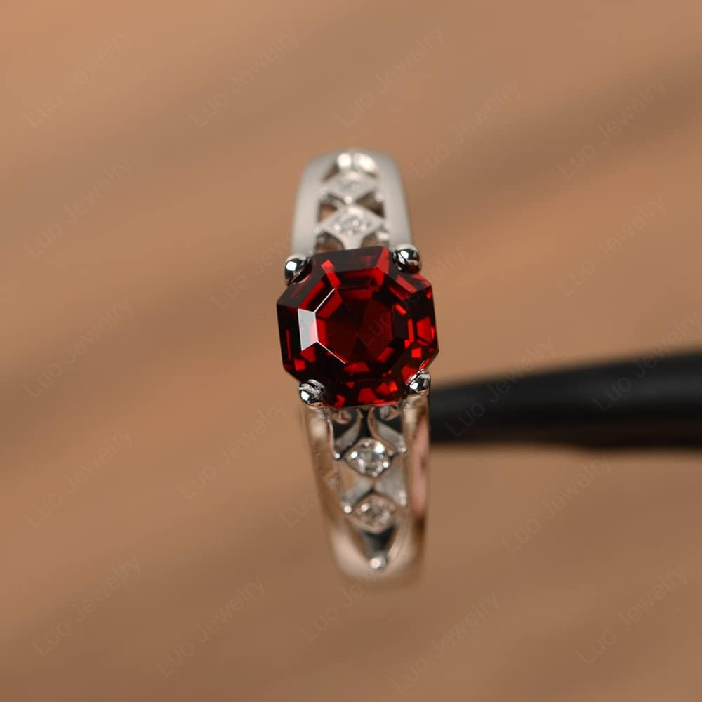Garnet  925 Sterling Silver 7 MM Octagon Cut Gemstone Ring Statement Anniversary Ring for Women Jewelry