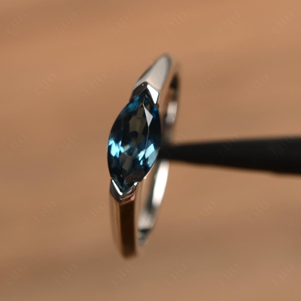 Topgemco East-West London Blue Topaz Ring – Marquise Cut Sterling Silver December Birthstone Promise Ring