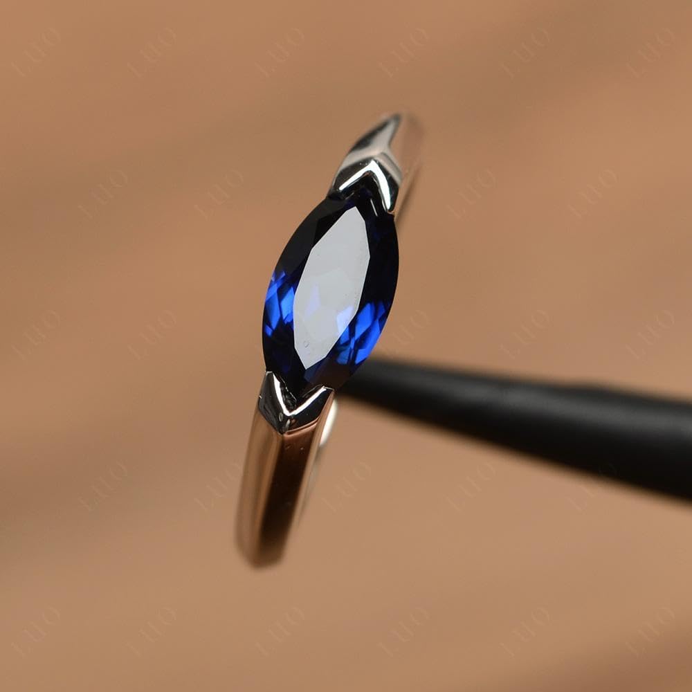 East-West Marquise Lab Sapphire Engagement Ring – 925 Sterling Silver