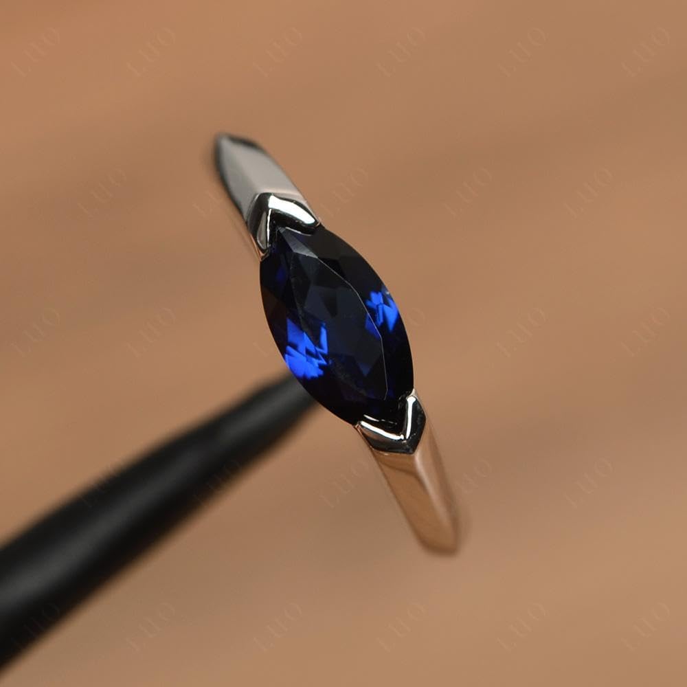 East-West Marquise Lab Sapphire Engagement Ring – 925 Sterling Silver