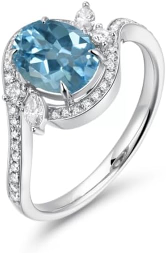 Aquamarine 1.5 Carat Vintage Blue Oval Engagement Ring 925 Sterling Silver Moissanite Ring for Women Girlfriend