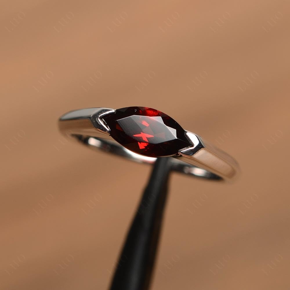 Garnet Simple 925 Sterling Silver Marquise Cut 5x10 MM Gemstone East West Engagement Ring for Women