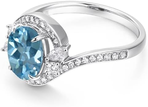 Aquamarine 1.5 Carat Vintage Blue Oval Engagement Ring 925 Sterling Silver Moissanite Ring for Women Girlfriend