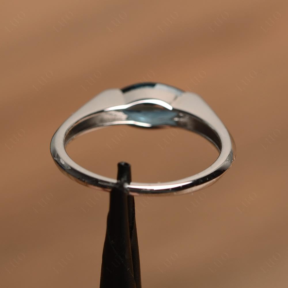 Topgemco East-West London Blue Topaz Ring – Marquise Cut Sterling Silver December Birthstone Promise Ring