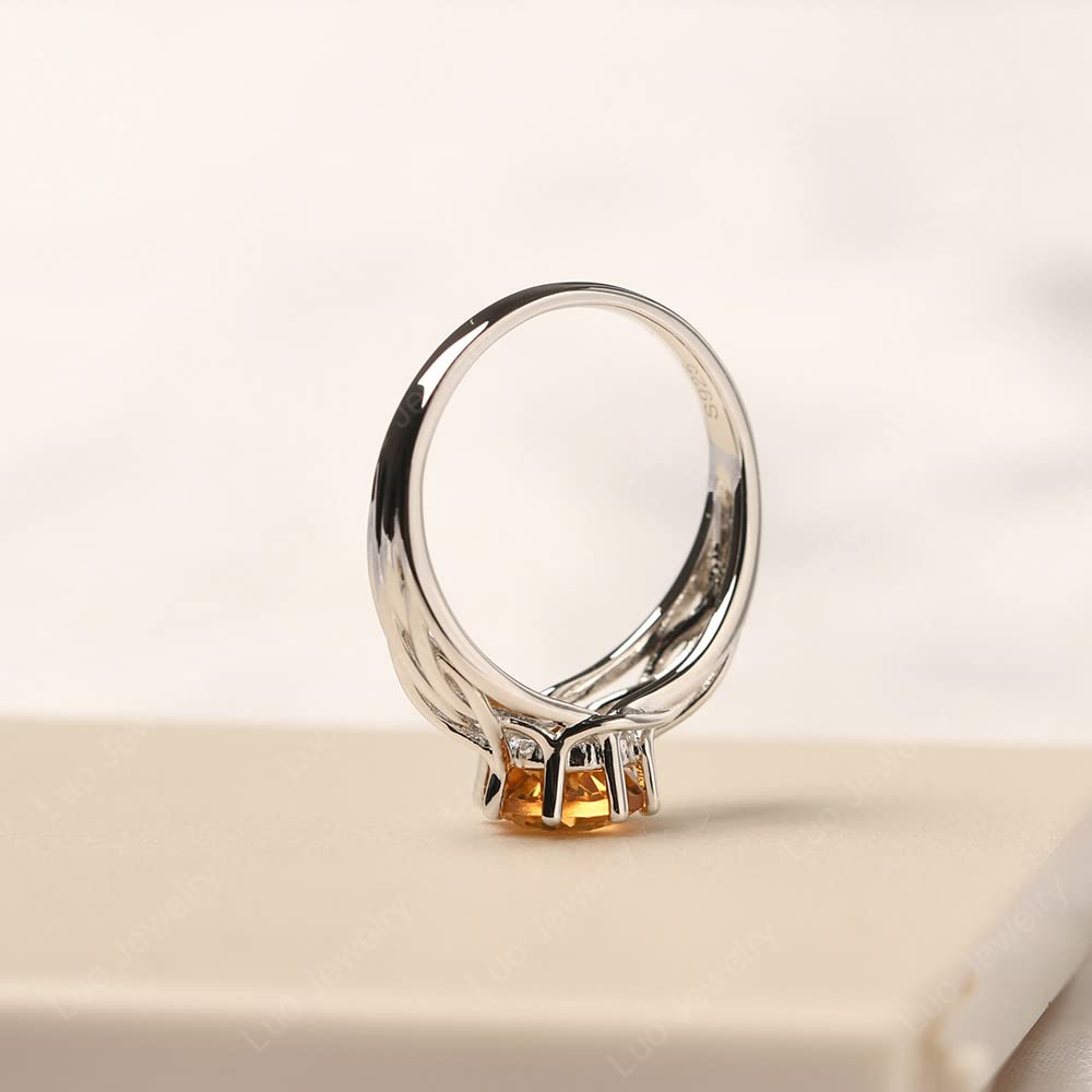 Topgemco Crossover Citrine Ring – Round Cut Abstract Sterling Silver November Birthstone Ring