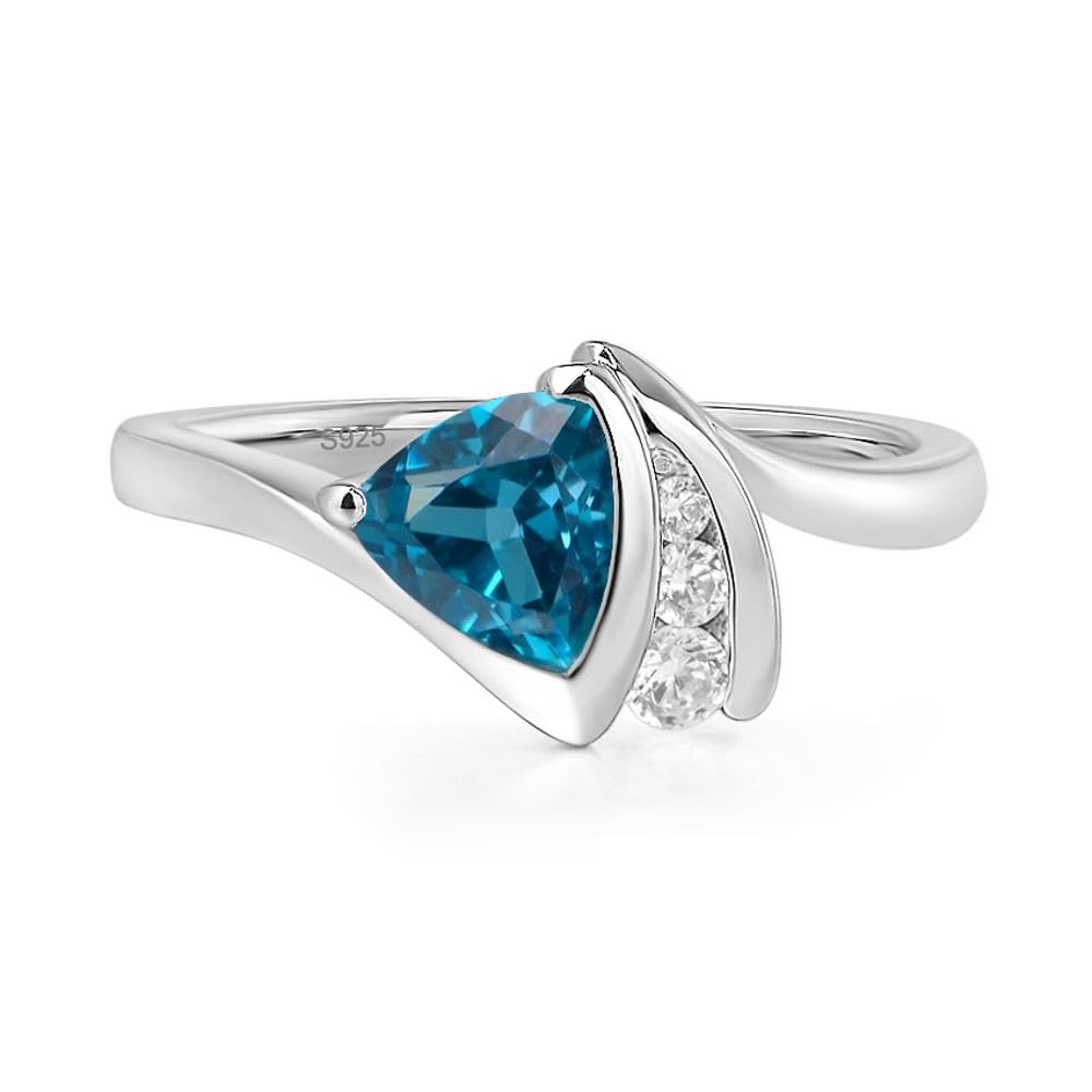 Topgemco Trillion-Cut London Blue Topaz Ring – Bezel Set Sterling Silver December Birthstone Ring