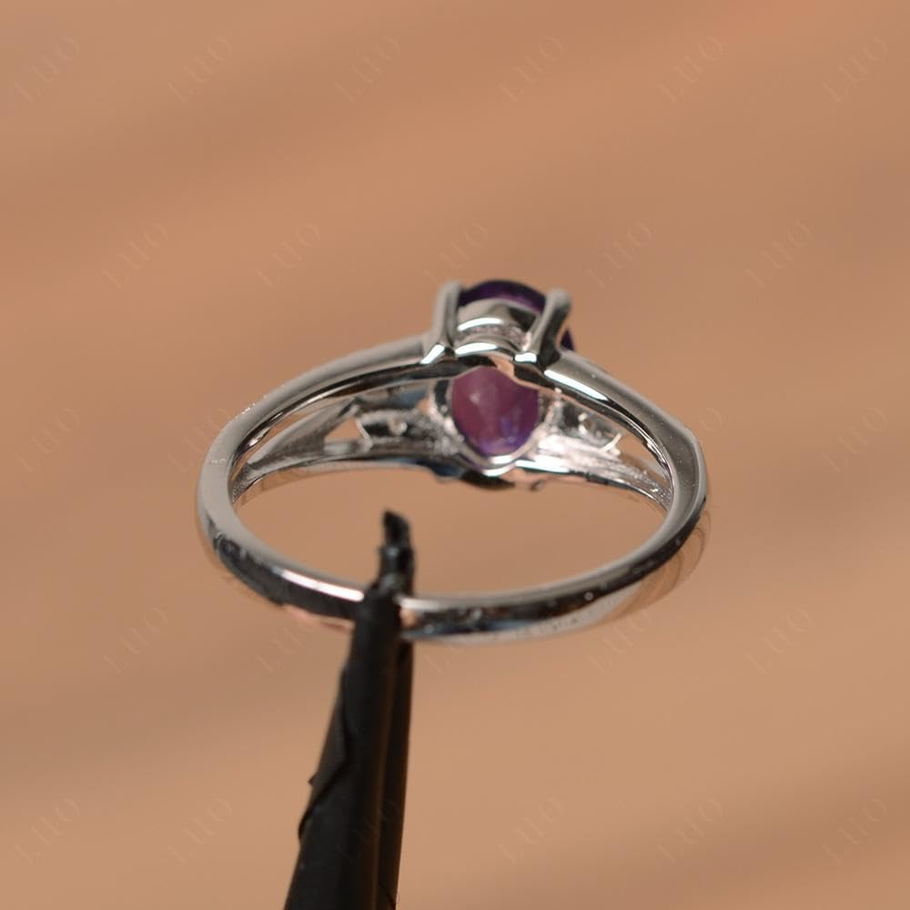 925 Sterling Silver Amethyst Ring – Oval Leaf Design, Sizes 3-13
