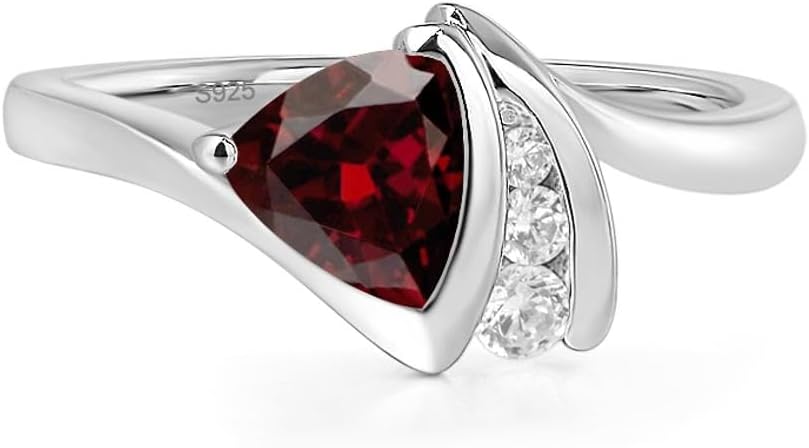 925 Sterling Silver 6MM Trillion Cut Birthstone Garnet Rings for Women, Gemstone Engagement Ring Jewelry Anniversary Wedding Promise for Lady Size 3-13