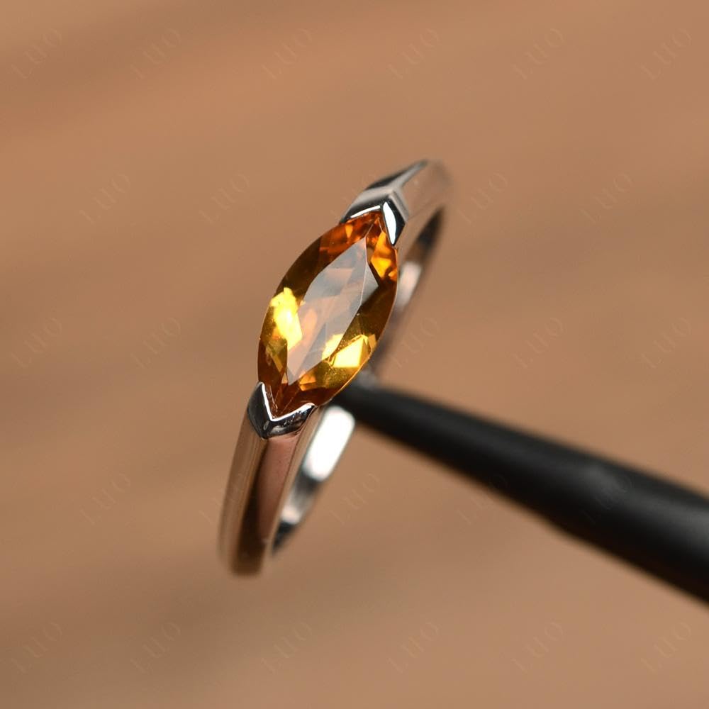 Topgemco East-West Citrine Ring – Marquise Cut Sterling Silver November Birthstone Promise Ring