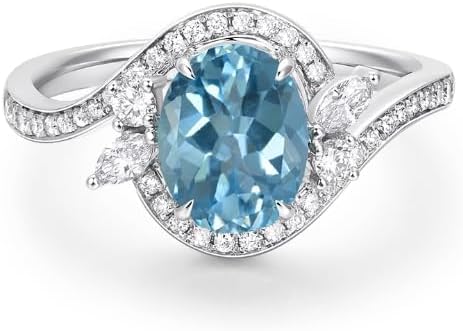 Aquamarine 1.5 Carat Vintage Blue Oval Engagement Ring 925 Sterling Silver Moissanite Ring for Women Girlfriend