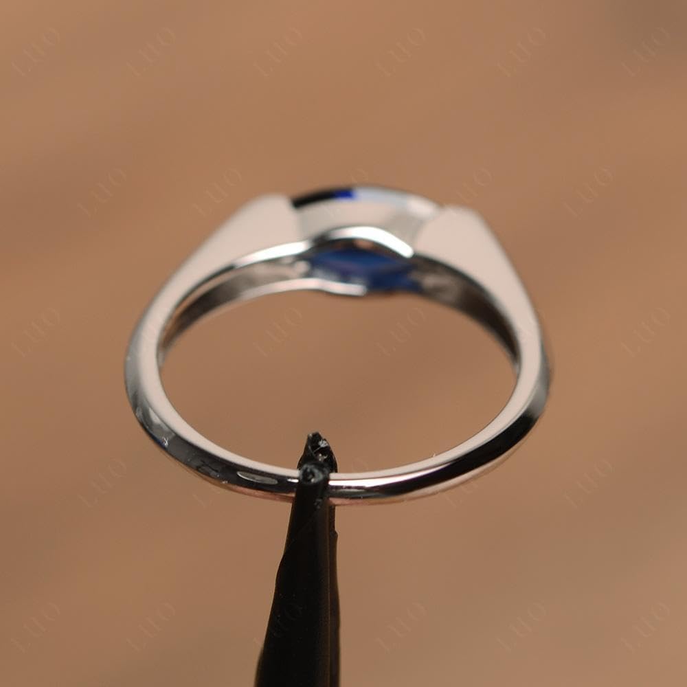 East-West Marquise Lab Sapphire Engagement Ring – 925 Sterling Silver
