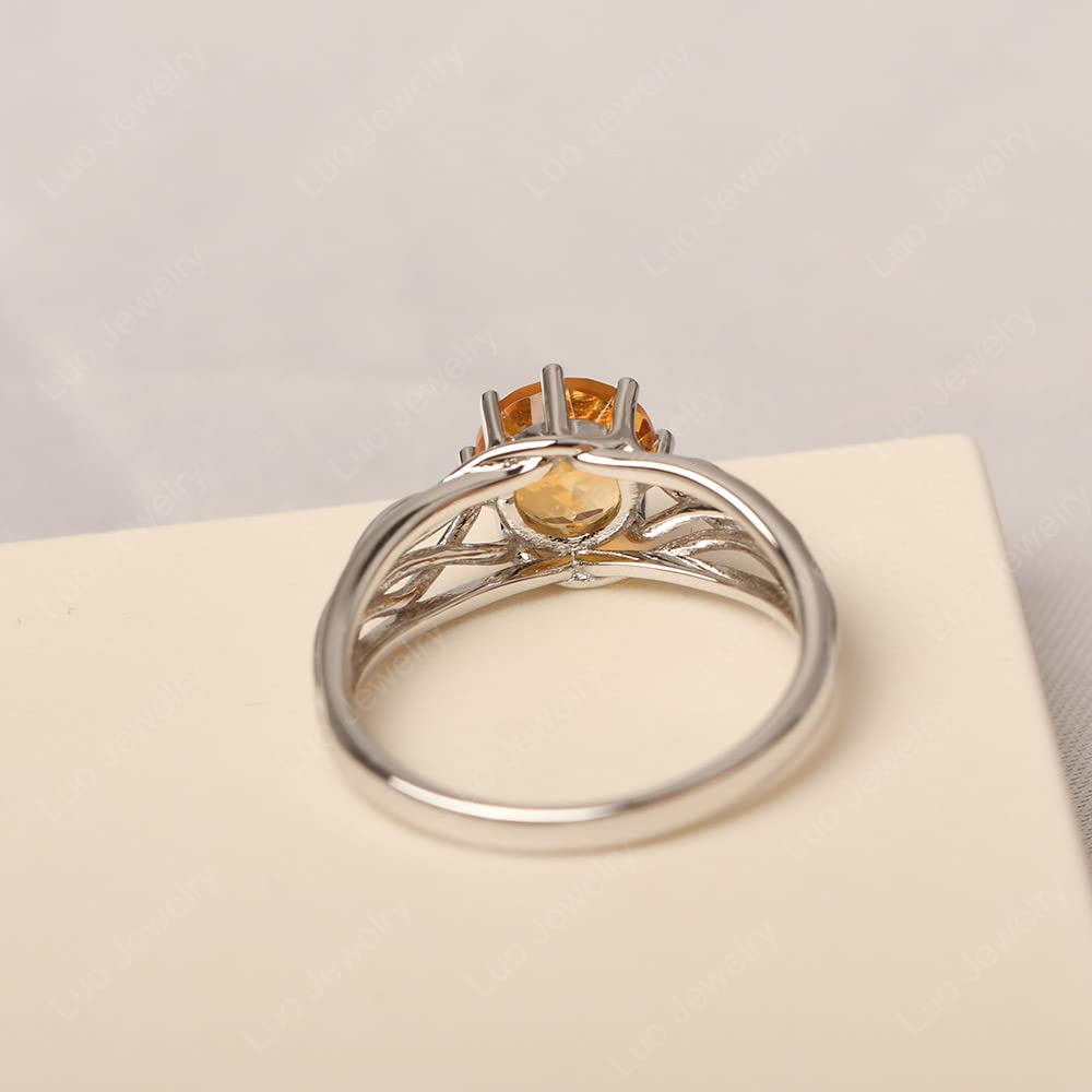Topgemco Crossover Citrine Ring – Round Cut Abstract Sterling Silver November Birthstone Ring