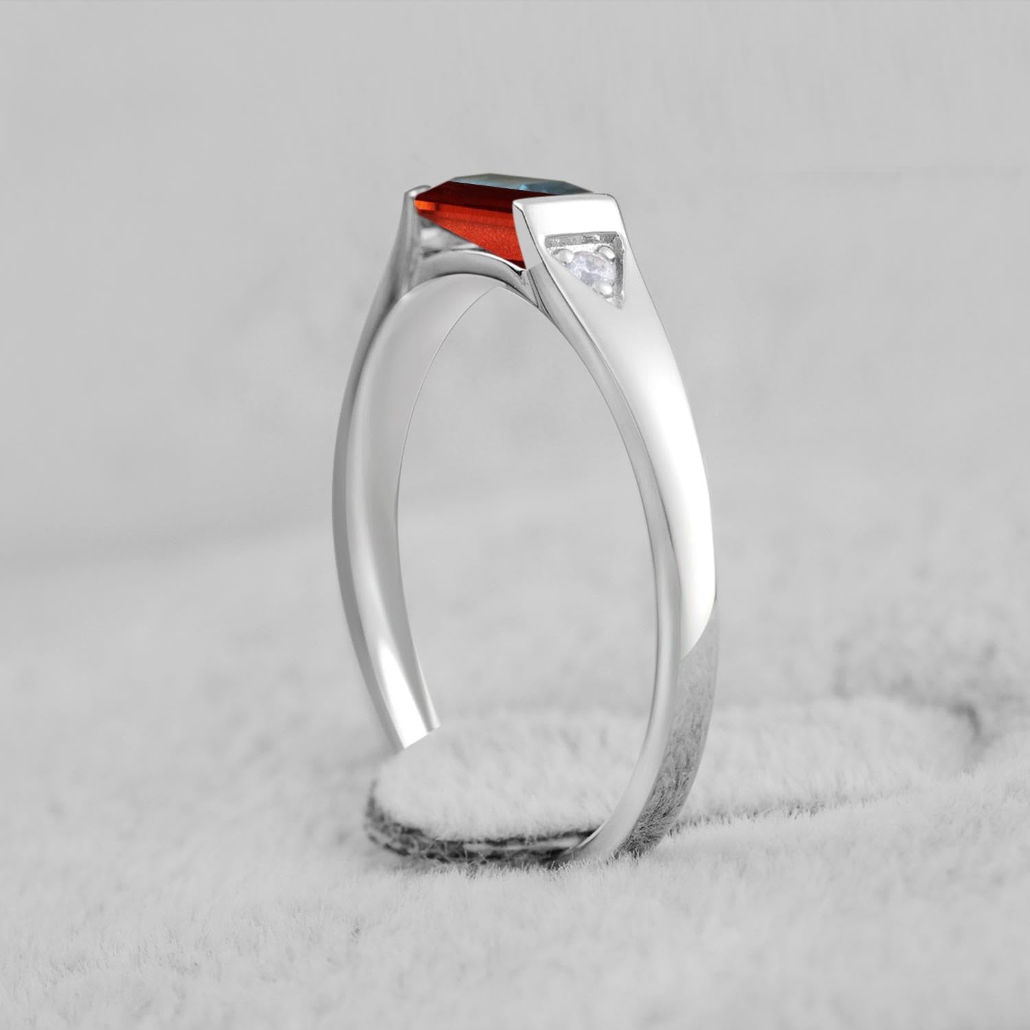 S925 Sterling Silver Baguette Cut East West Ring | Minimalist Wedding Promise Rings for Women, Horizontal 3X6 MM Gemstone, Stackable Band Size 3-13