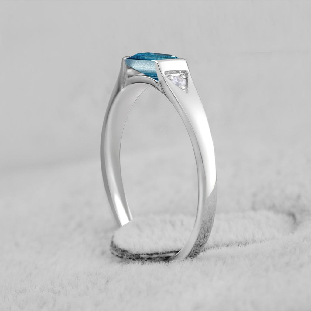 Topgemco Baguette London Blue Topaz East-West Ring – Sterling Silver December Birthstone Stacking Ring