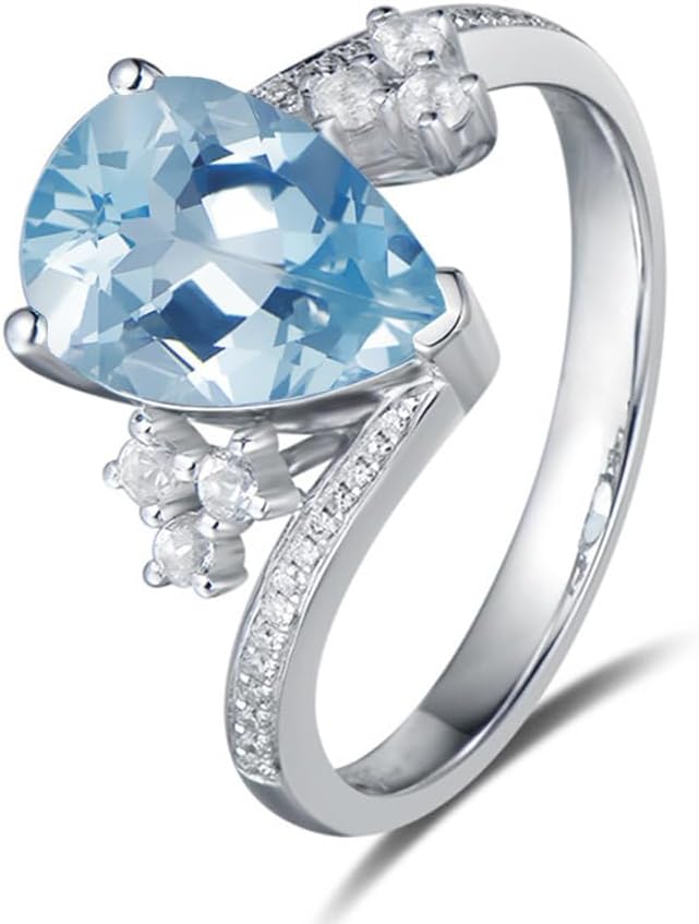 Aquamarine 2CT Pear Cut Engagement Ring 925 Sterling Silver 7x9mm Sky Blue Aquamarine and White Moissanite Ring for Women