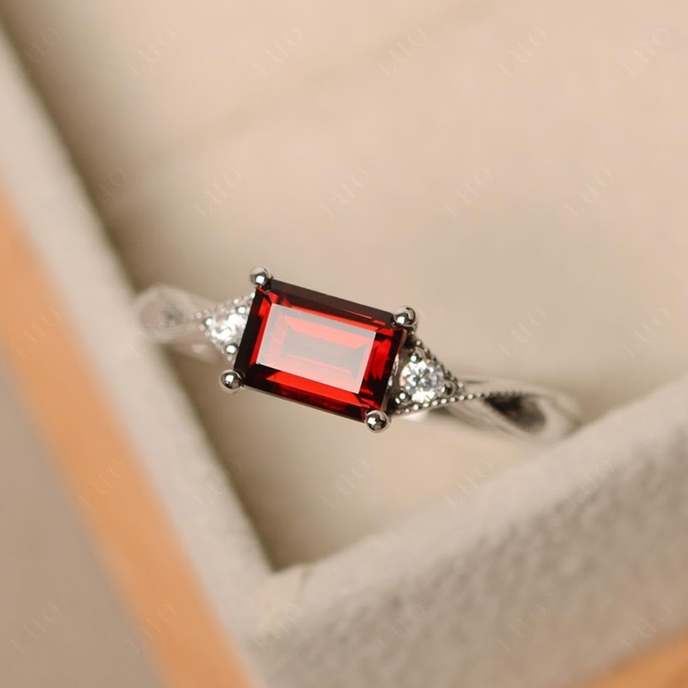 S925 Sterling Silver Emerald Cut 7X5 MM Gemstone Ring, East West Engagement Ring for Women Jewelry