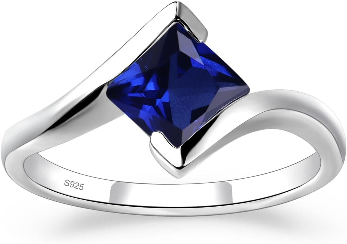 Princess Cut Lab Sapphire Bypass Promise Ring – 925 Silver