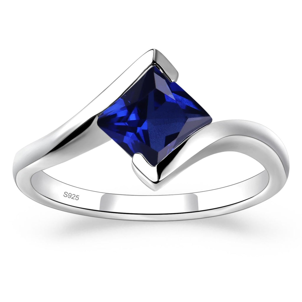 Princess Cut Lab Sapphire Bypass Promise Ring – 925 Silver
