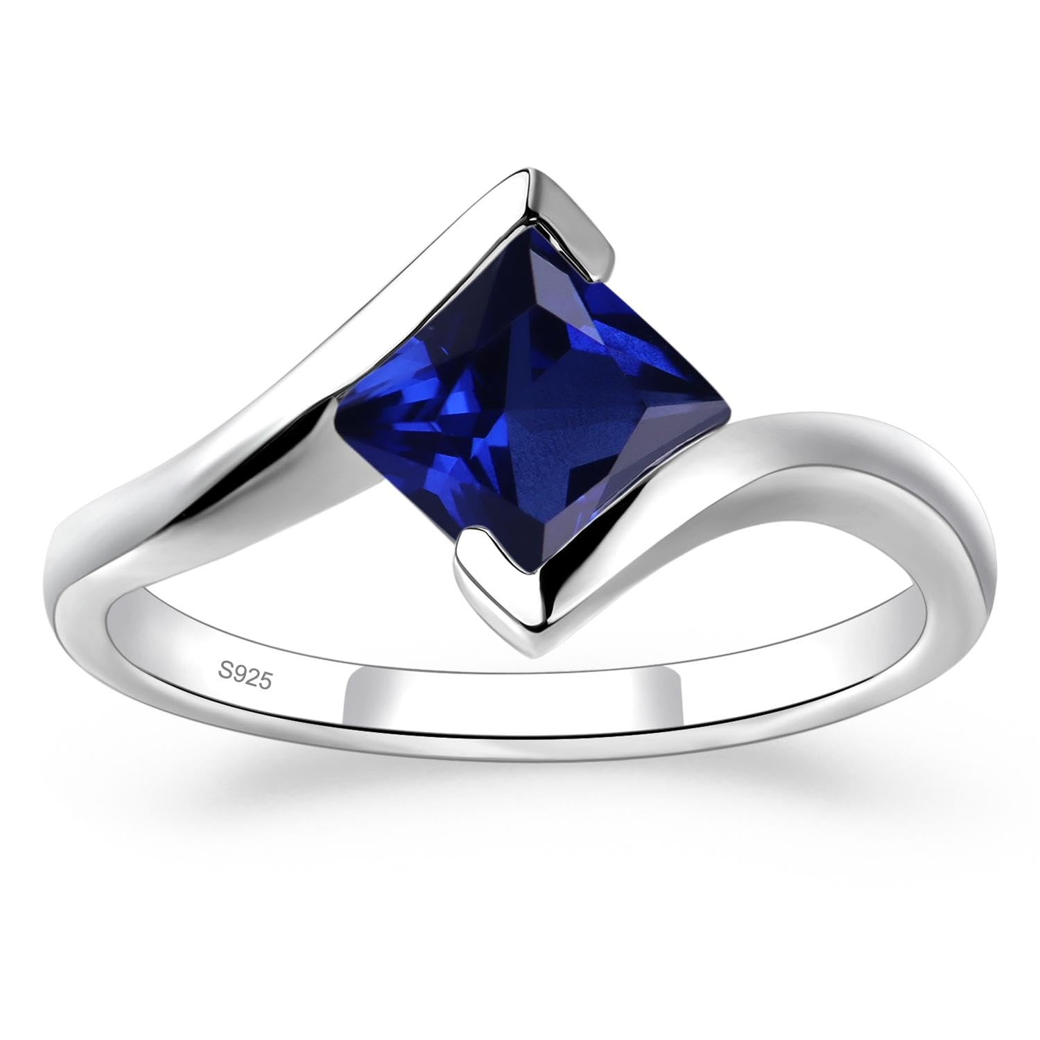 Princess Cut Lab Sapphire Bypass Promise Ring – 925 Silver