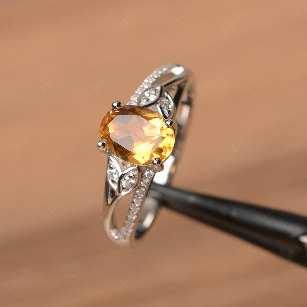 Topgemco Vintage Leaf Citrine Engagement Ring – Oval Cut Sterling Silver November Birthstone Ring