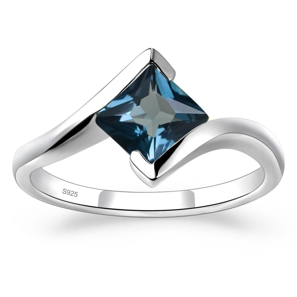 Topgemco Princess-Cut London Blue Topaz Tension Ring – Bezel Set Sterling Silver December Birthstone Ring