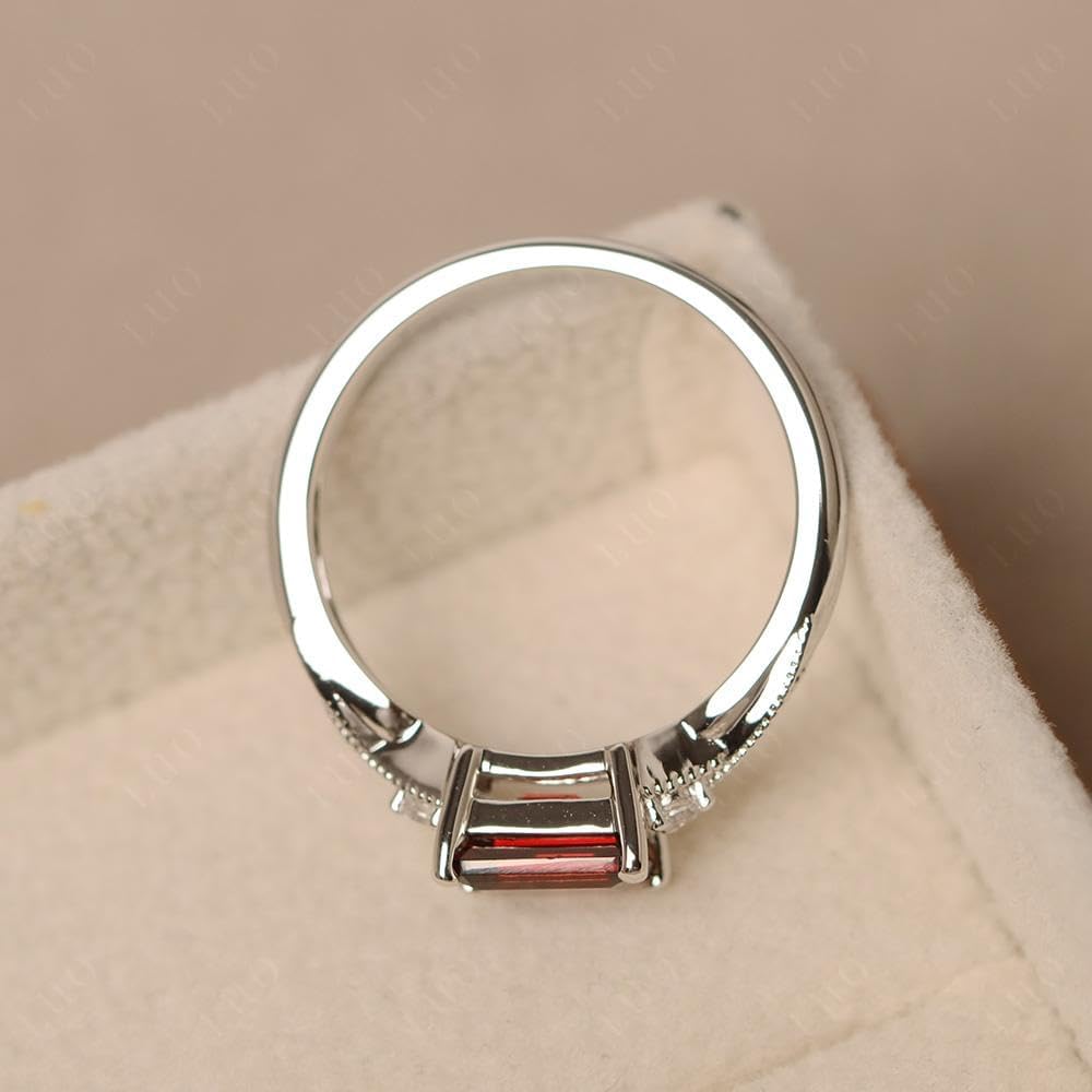 S925 Sterling Silver Emerald Cut 7X5 MM Gemstone Ring, East West Engagement Ring for Women Jewelry