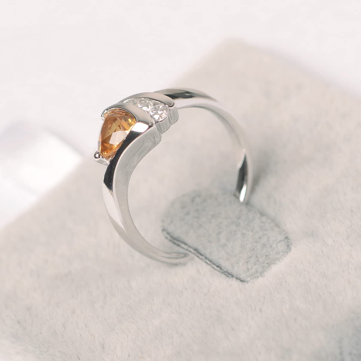 Topgemco Trillion-Cut Citrine Ring – Bezel Set Sterling Silver November Birthstone Ring