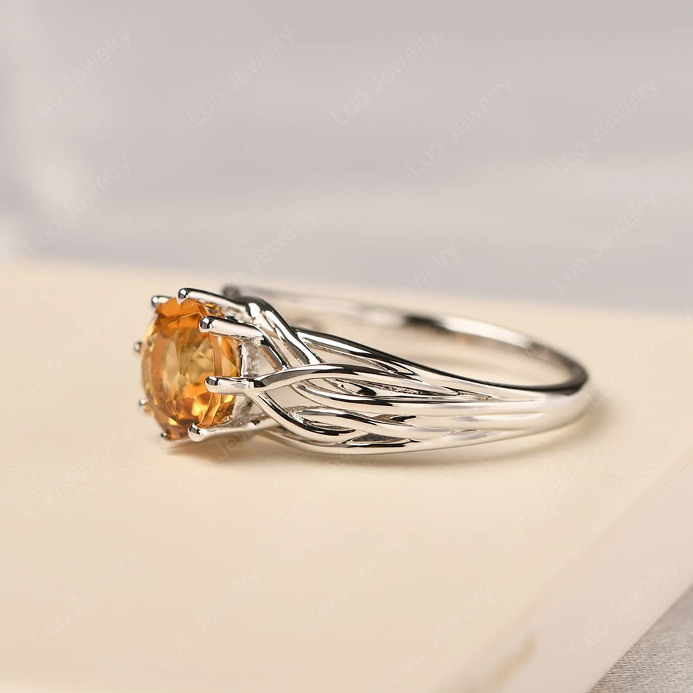 Topgemco Crossover Citrine Ring – Round Cut Abstract Sterling Silver November Birthstone Ring
