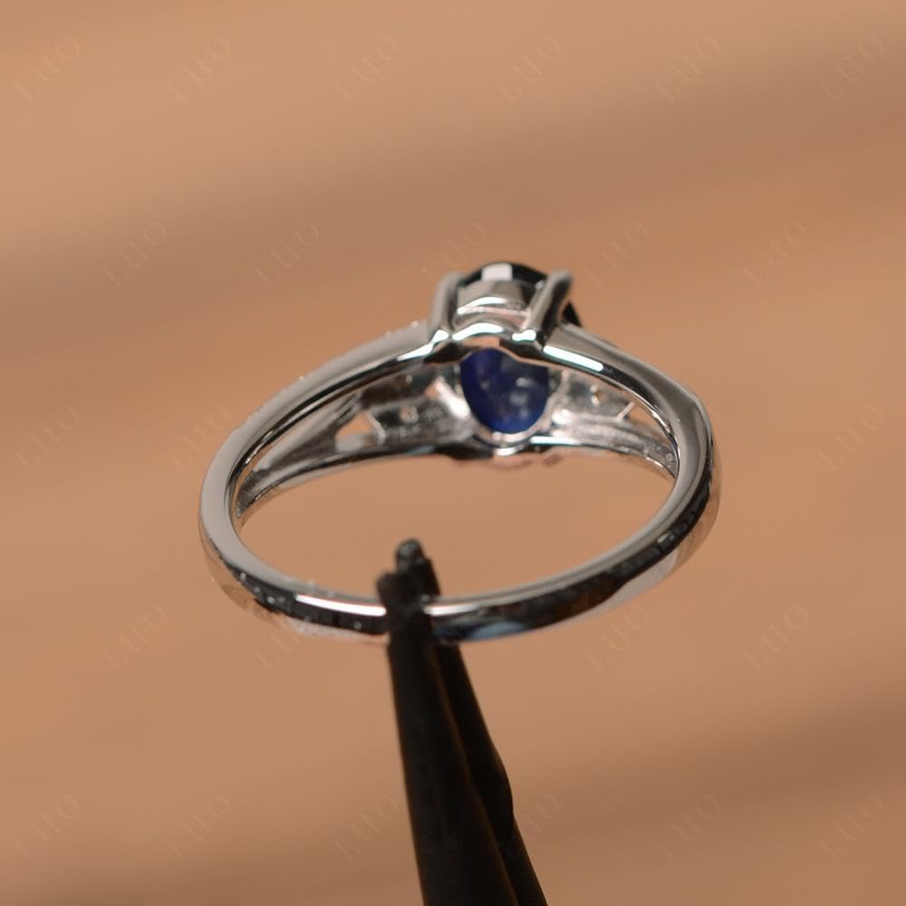Oval Lab Sapphire Gemstone Ring – 925 Sterling Silver, 4-Prong