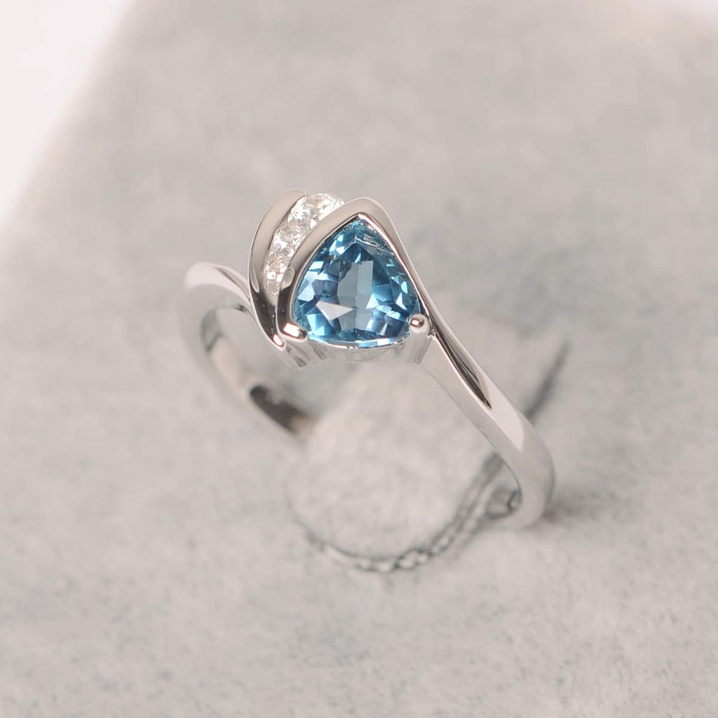 Topgemco Trillion-Cut London Blue Topaz Ring – Bezel Set Sterling Silver December Birthstone Ring