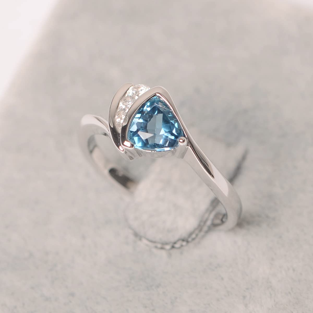 Topgemco Trillion-Cut London Blue Topaz Ring – Bezel Set Sterling Silver December Birthstone Ring