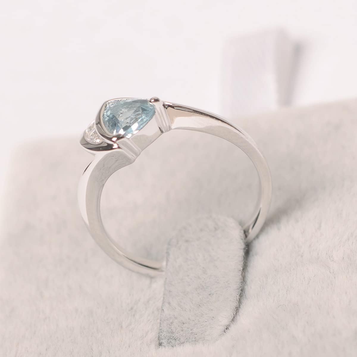 Aquamarine 6MM Trillion Cut Birthstone Ring 925 Sterling Silver for Women Gemstone Engagement Jewelry Anniversary Wedding Promise Ring Size 3-13
