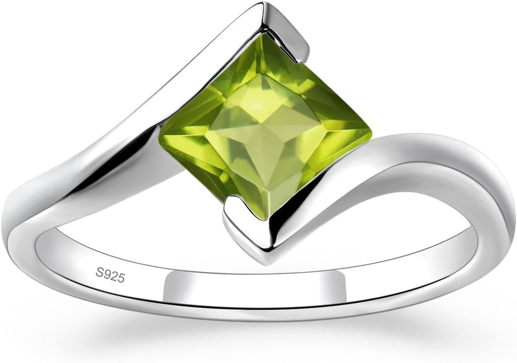 Princess Cut Peridot Bypass Promise Ring