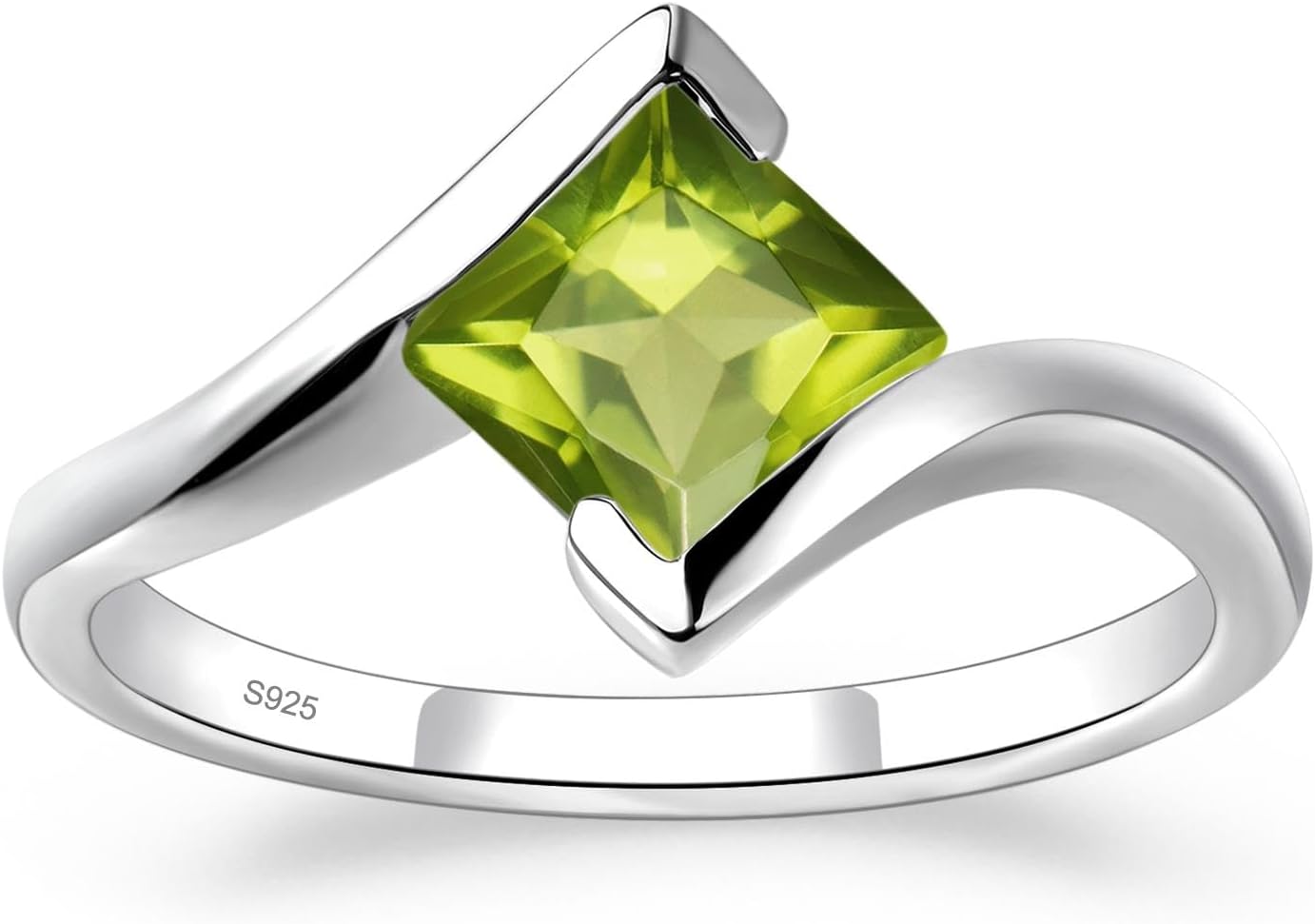 Princess Cut Peridot Bypass Promise Ring