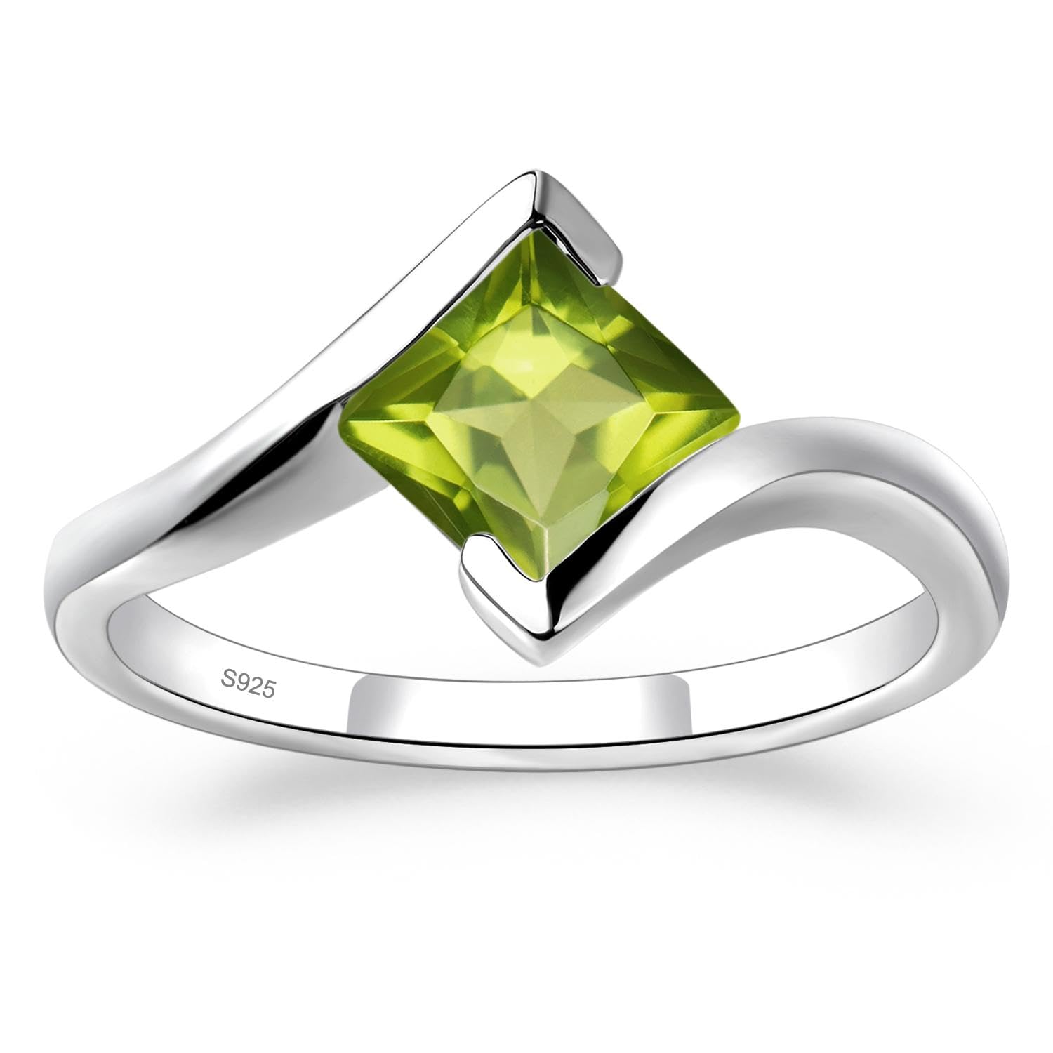 Princess Cut Peridot Bypass Promise Ring