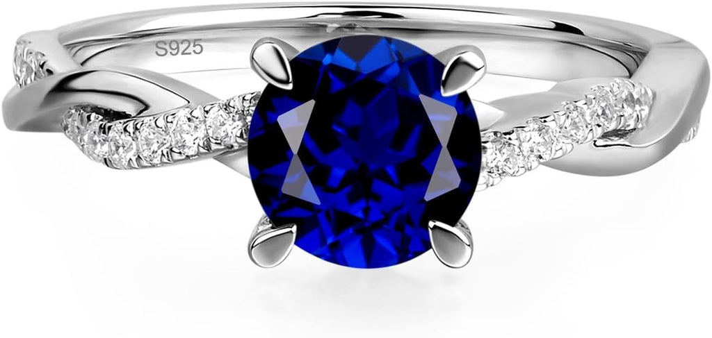 Twisted Infinity Lab Sapphire Ring – 925 Silver, Sizes 3-13