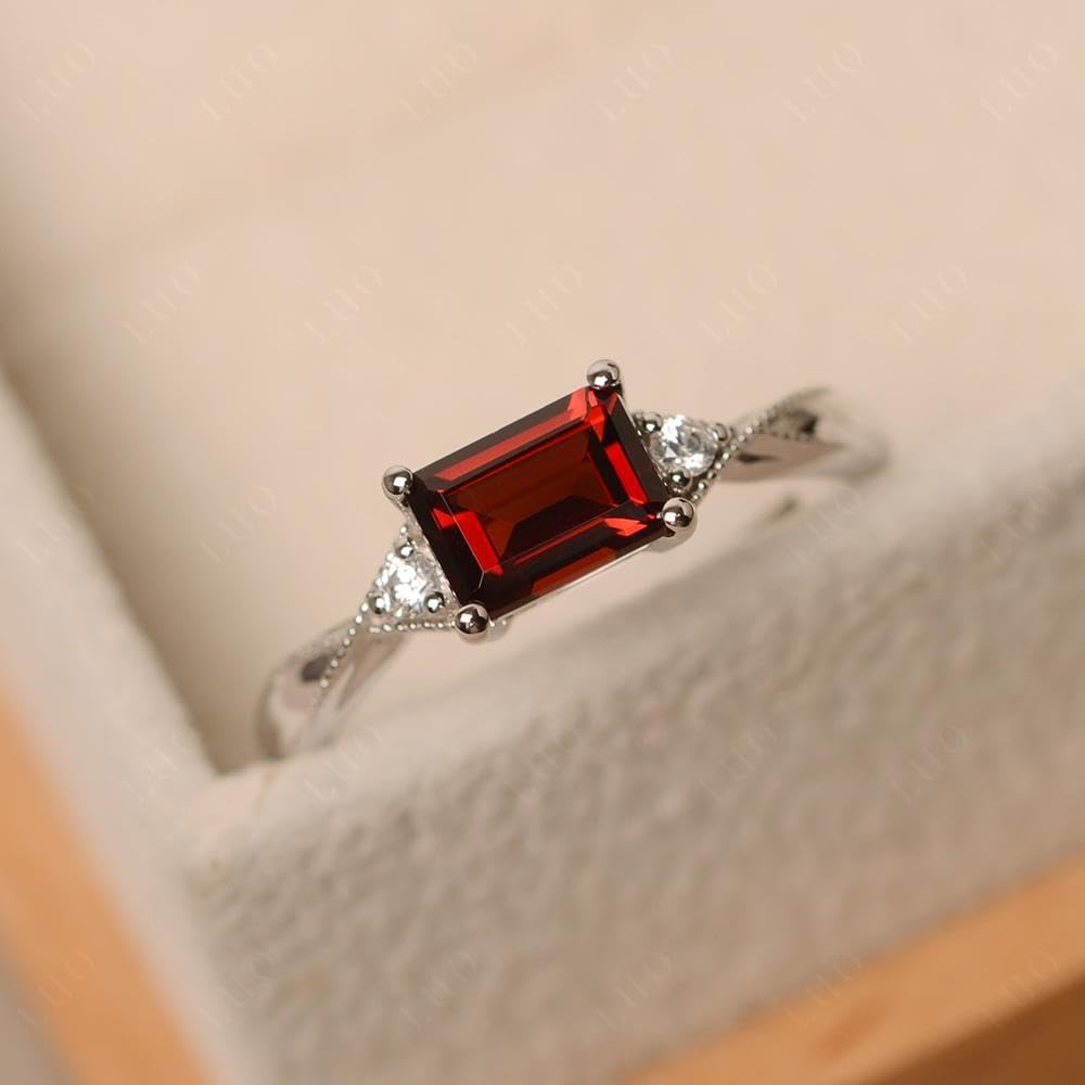 S925 Sterling Silver Emerald Cut 7X5 MM Gemstone Ring, East West Engagement Ring for Women Jewelry
