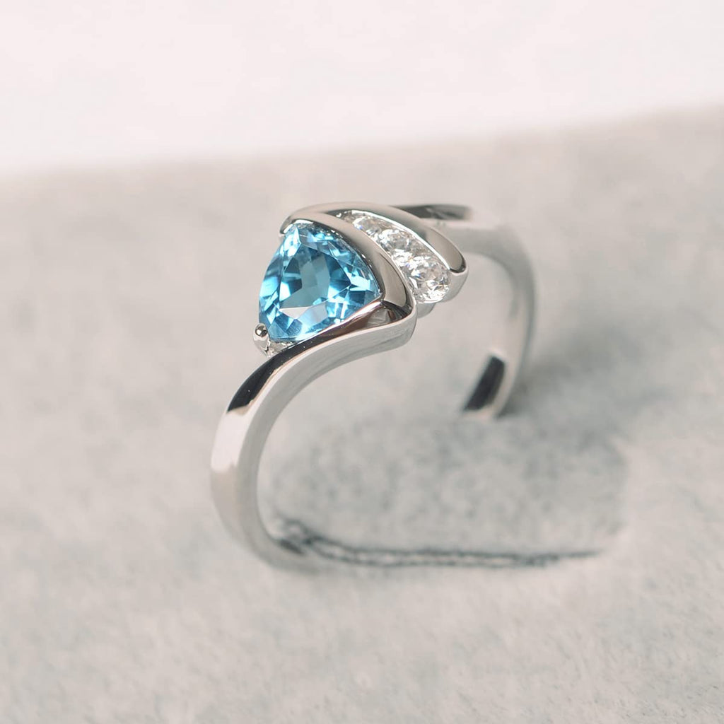 Topgemco Trillion-Cut London Blue Topaz Ring – Bezel Set Sterling Silver December Birthstone Ring