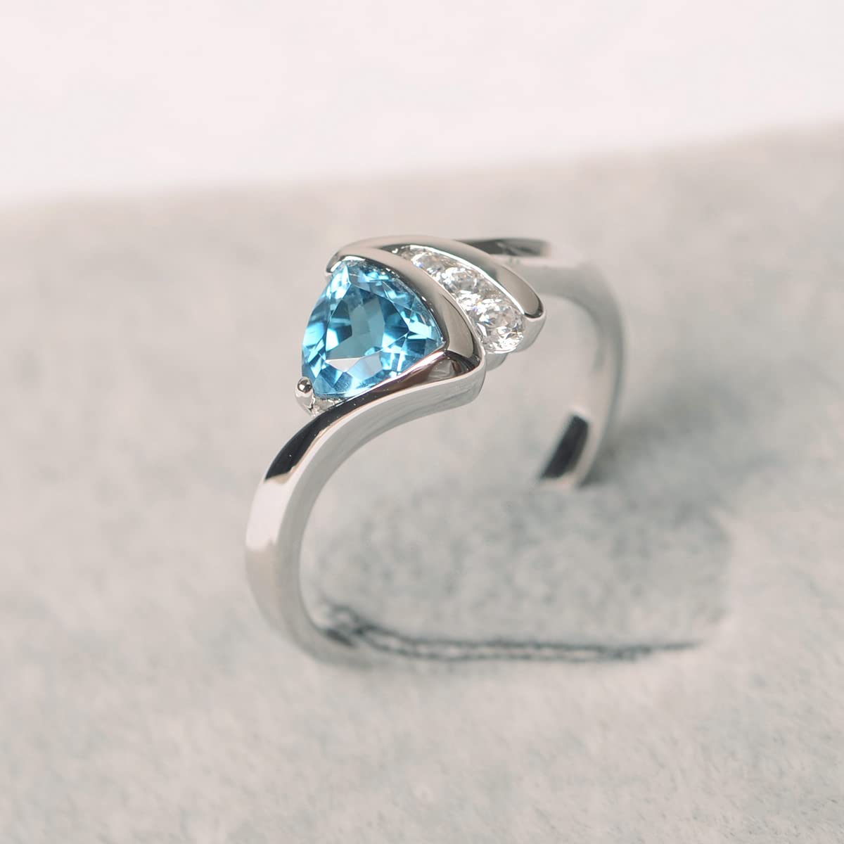 Topgemco Trillion-Cut London Blue Topaz Ring – Bezel Set Sterling Silver December Birthstone Ring