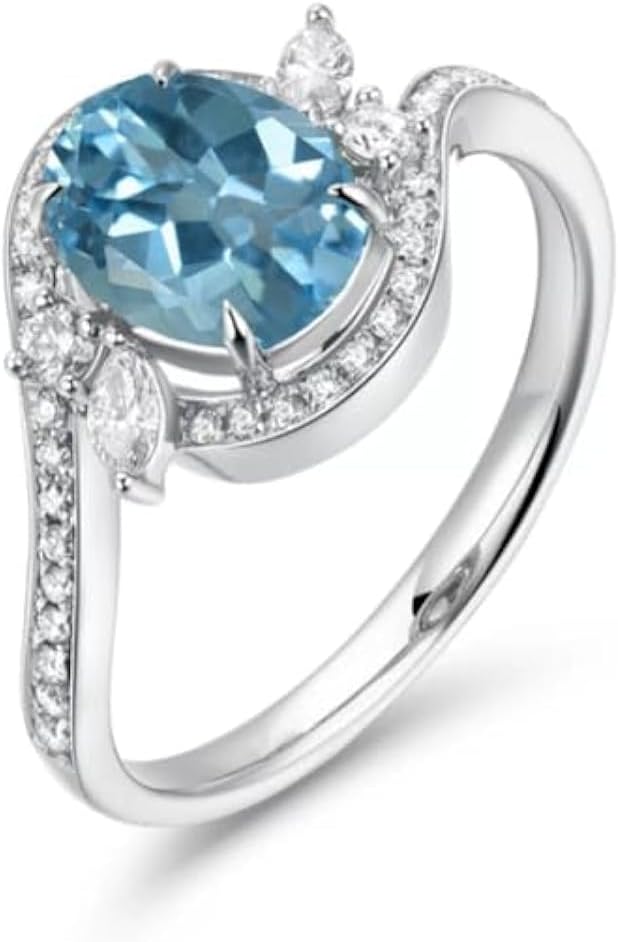 Aquamarine 1.5 Carat Vintage Blue Oval Engagement Ring 925 Sterling Silver Moissanite Ring for Women Girlfriend