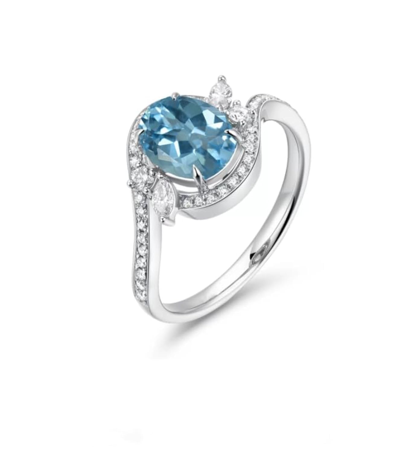 Aquamarine 1.5 Carat Vintage Blue Oval Engagement Ring 925 Sterling Silver Moissanite Ring for Women Girlfriend