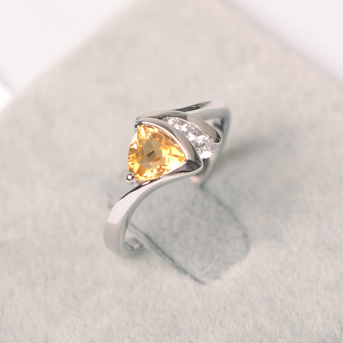 Topgemco Trillion-Cut Citrine Ring – Bezel Set Sterling Silver November Birthstone Ring
