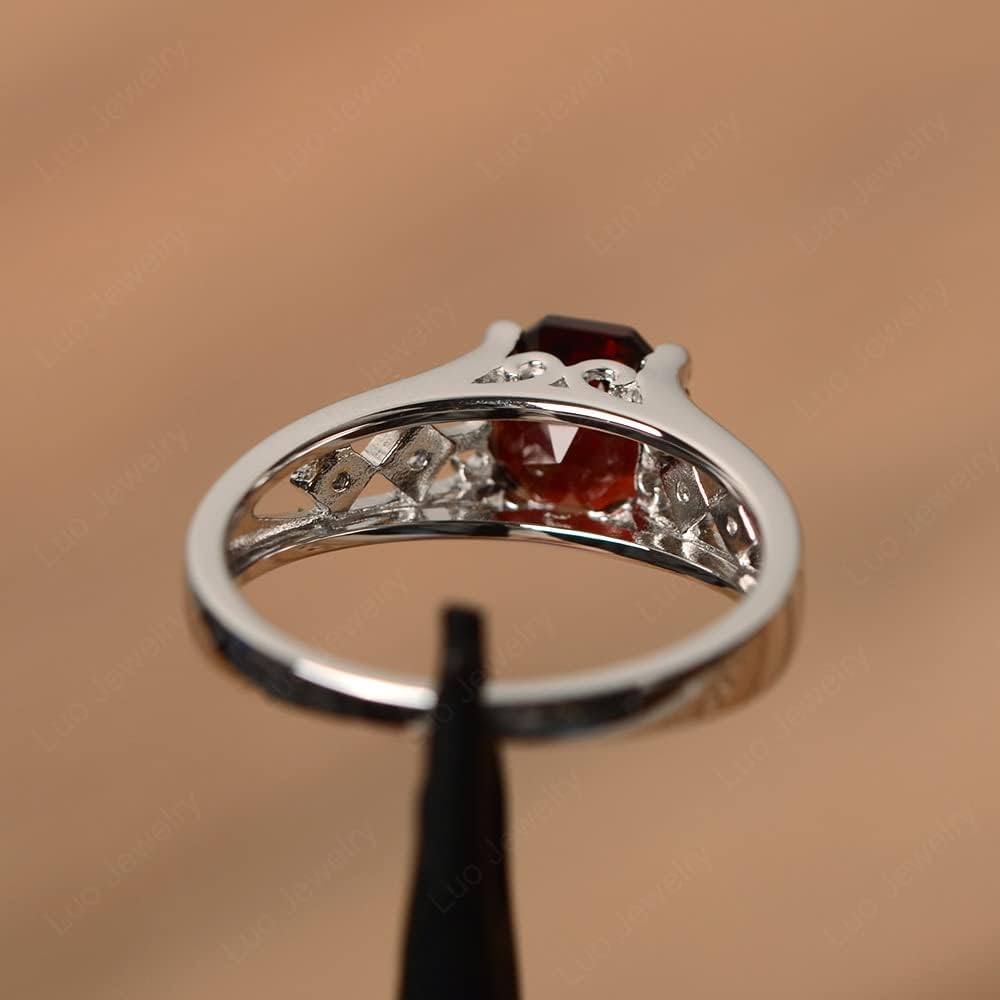 Garnet  925 Sterling Silver 7 MM Octagon Cut Gemstone Ring Statement Anniversary Ring for Women Jewelry
